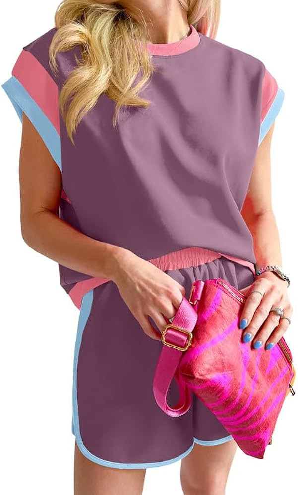 SHEWIN Women's Two Piece Lounge Sets Casual Short Sleeve Pullover Tops Matching Shorts Loungewear... | Amazon (US)