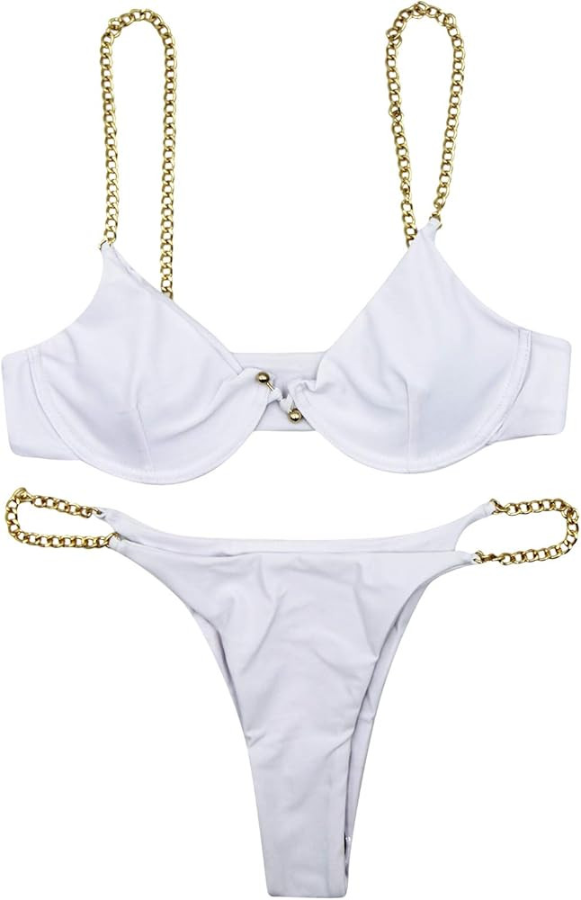 AIBEARTY Women's Sexy Metal Chain Strap Bikini Set 2 Piece Swimsuit Bathing Suit | Amazon (US)