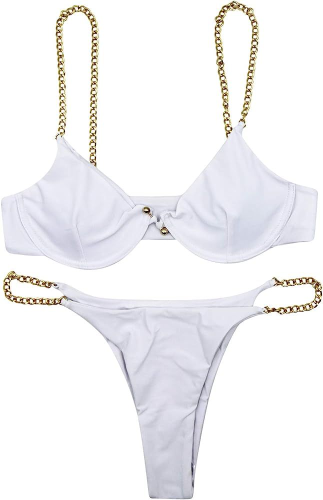 AIBEARTY Women's Sexy Metal Chain Strap Bikini Set 2 Piece Swimsuit Bathing Suit | Amazon (US)