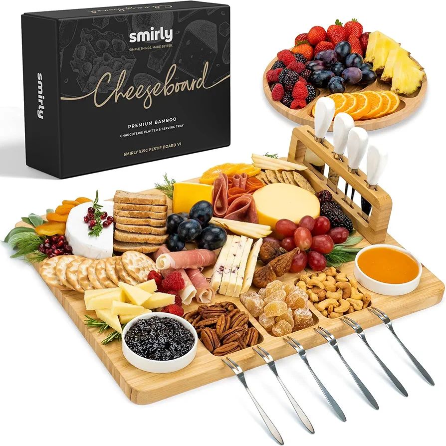 SMIRLY Charcuterie Boards Gift Set: Large Bamboo Cheese Board Set - Unique Christmas Gifts for Wo... | Amazon (US)