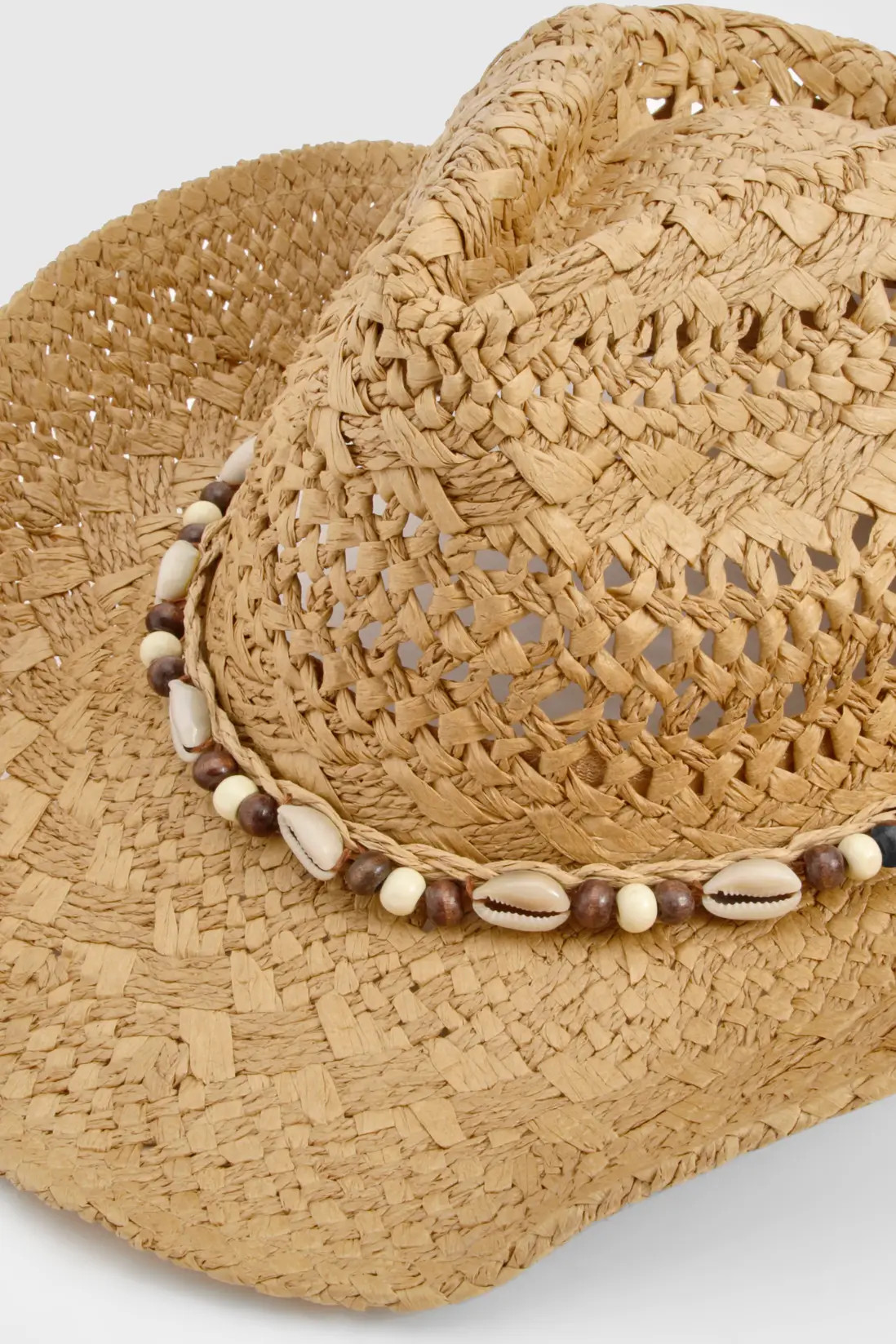 Beige Shell Detail Straw Western Cowboy Hat | Boohoo | Boohoo.com (UK & IE)