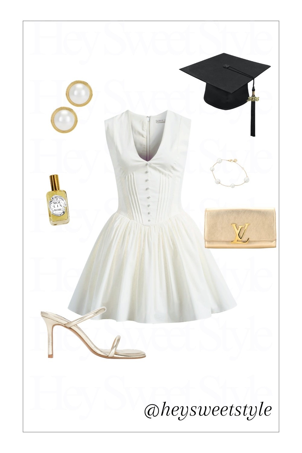 Flare mini dress & gold accessories | 10 College Graduation Outfit Ideas 🎓