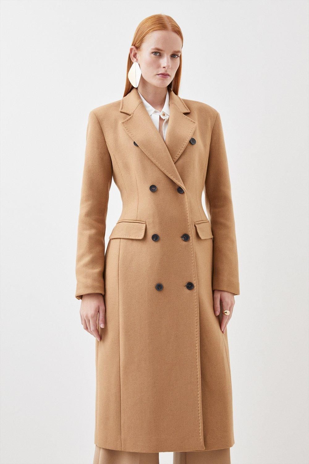 Italian Wool Blend Double Breasted Tailored Coat | Karen Millen UK + IE + DE + NL