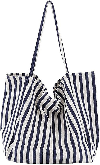 Striped Canvas Tote Handbag for Women Vertical Stripe Large Capacity Shoulder Bag for Shopping Tr... | Amazon (US)