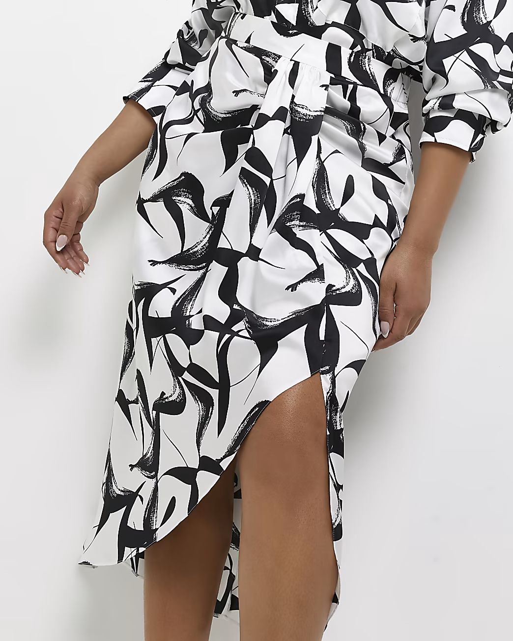 Plus white printed satin midi skirt | River Island (UK & IE)