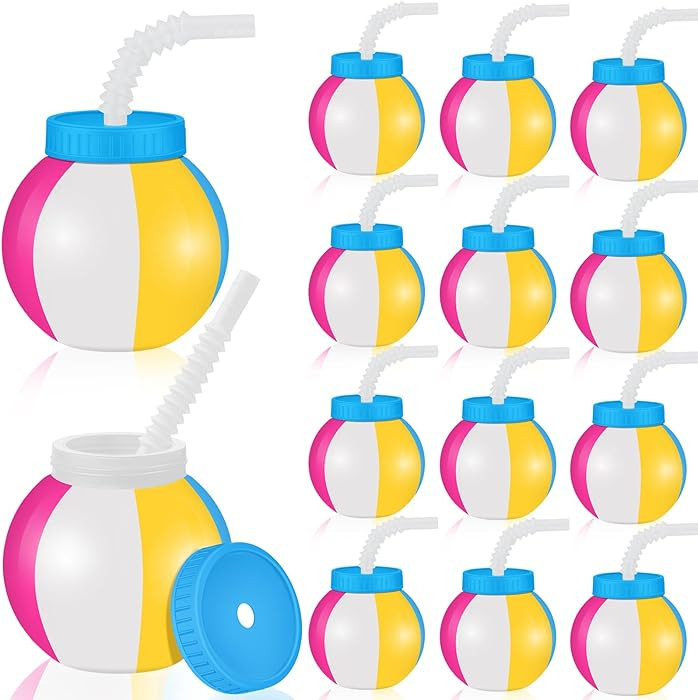 Nuanchu 12 Pcs 14 oz Summer Beach Ball Cups with Straws and Lids Plastic Sipper Reusable Party Cu... | Amazon (US)