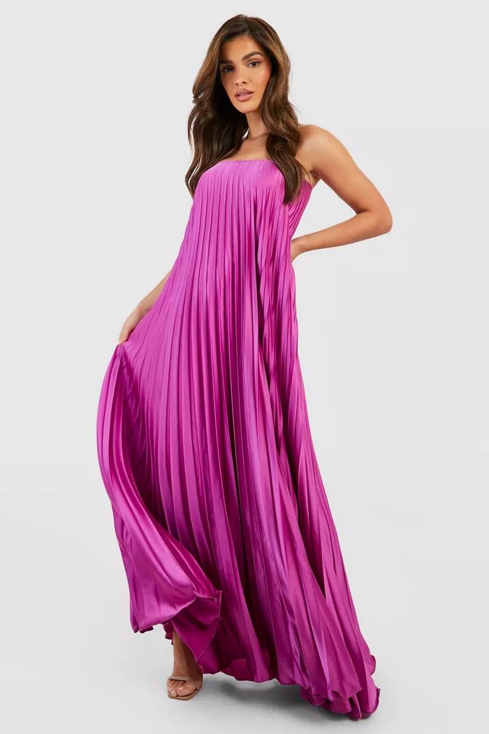 Pleated Satin Bandeau Maxi Dress | Boohoo.com (US & CA)