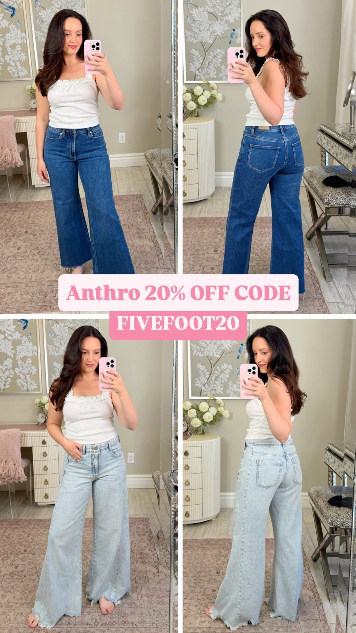 20% off Anthropologie with code FIVEFOOT20 💗 love these petite friendly denim jeans! Perfect for postpartum! Lots of stretch and high waisted! Wearing size 25 reg in the dark denim / size 26 reg in the light wash

#LTKmomlife #LTKPetite #LTKSaleAlert