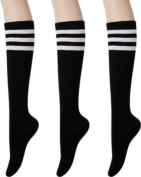 KONY Women's Cotton Knee High Socks - Casual Solid & Triple Stripe Colors Fashion Socks 3 Pairs (... | Amazon (US)