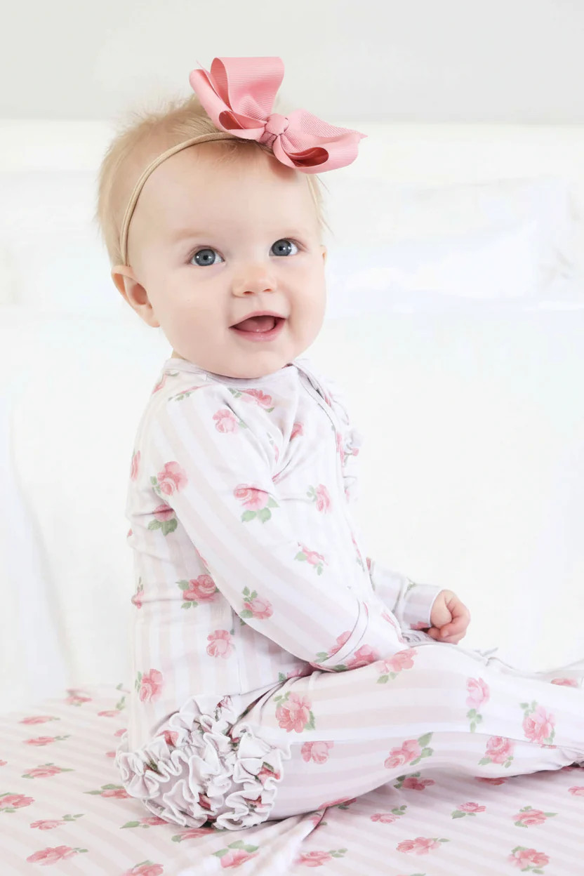 Rosy & Cozy Ruffle Zipper Footie | Caden Lane