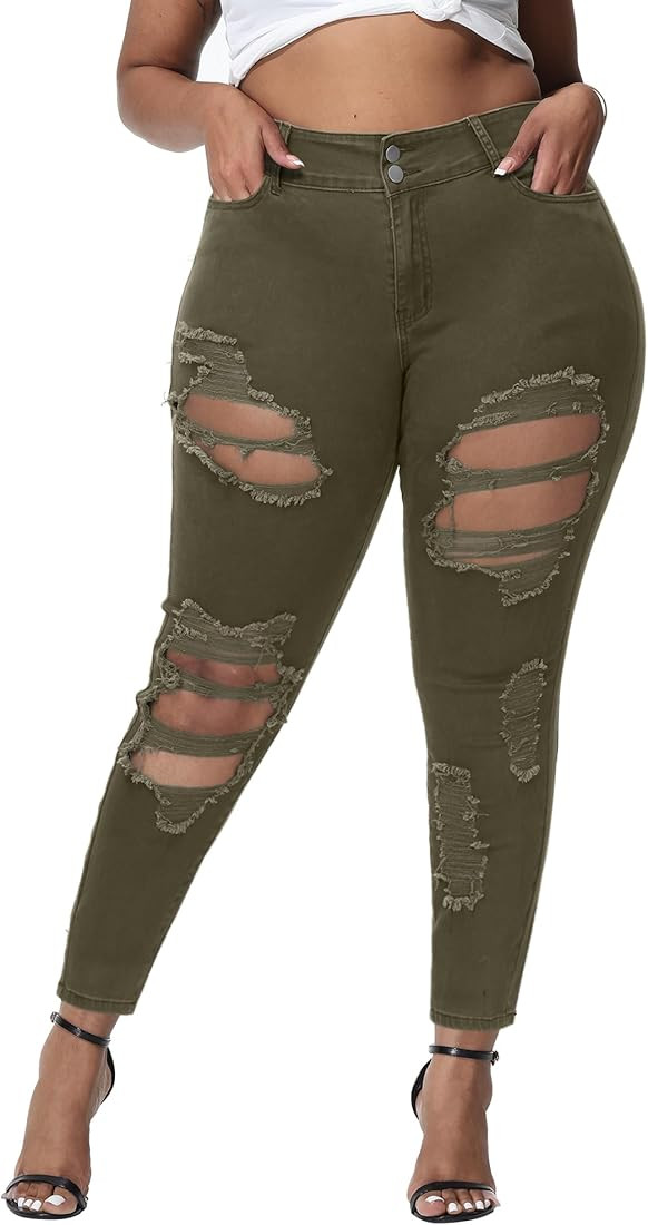 Gboomo Womens Plus Size Skinny Jeans Stretchy High Waisted Ankle Jean | Amazon (US)