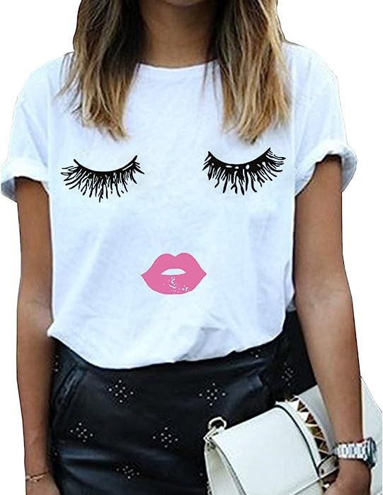 Women Summer Funny Print Short Sleeve Top Tee Graphic Cute T-shirt | Amazon (US)