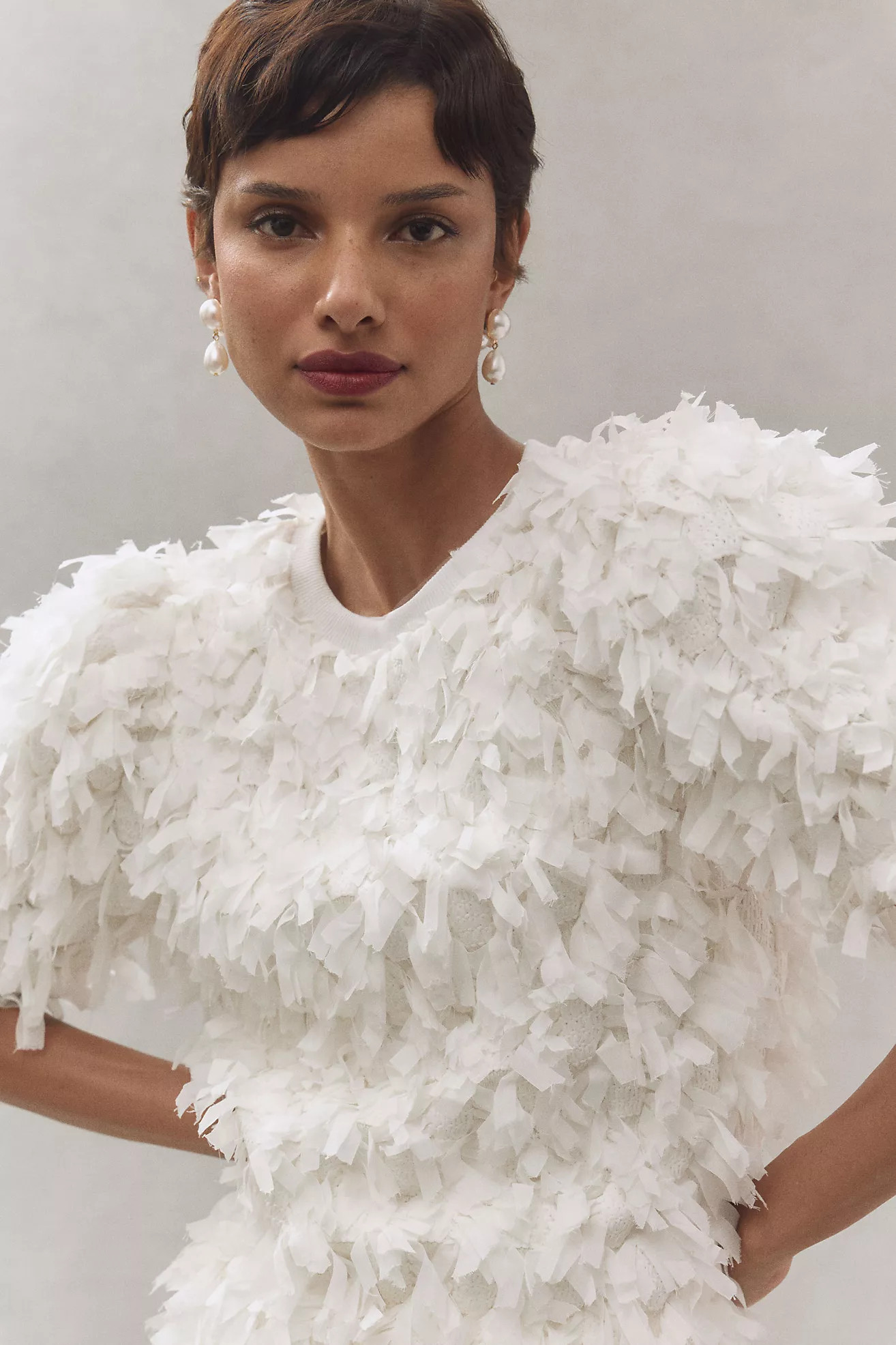 English Factory Short-Sleeve Textured Ribbon Top | Anthropologie (US)