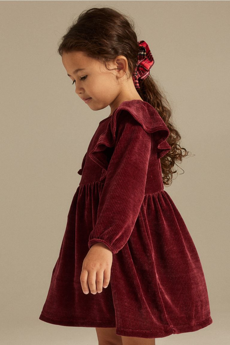 Flounce-trimmed Chenille Dress - Dark red - Kids | H&M US | H&M (US + CA)