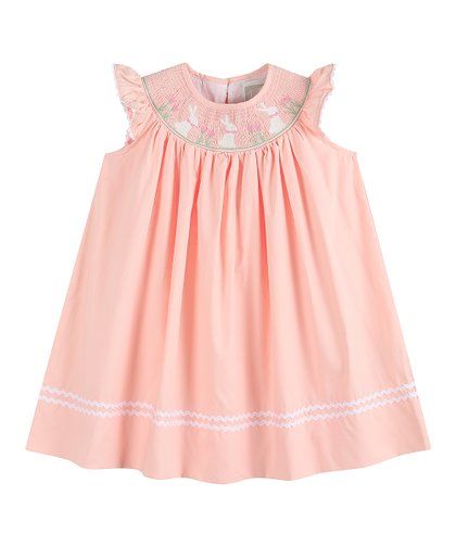 Light Pink Easter Bunny Smocked Angel-Sleeve Dress - Infant, Toddler & Girls | Zulily