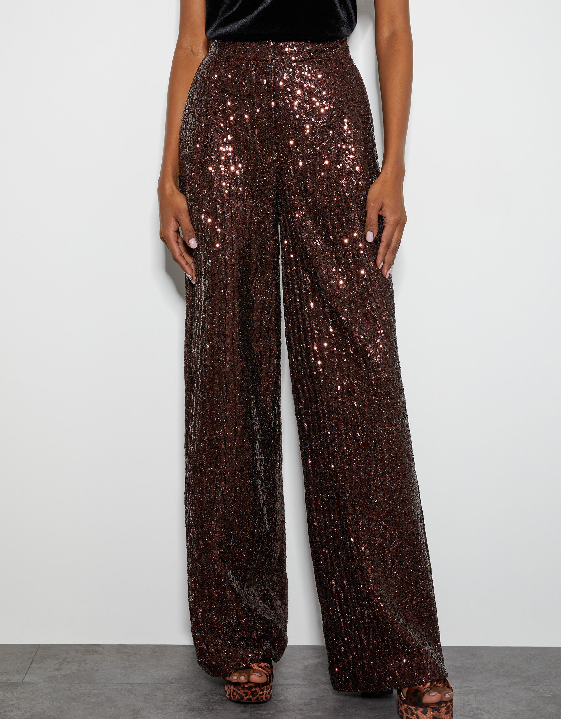 Monsoon x Sarah Corbett-Winder Wide Leg Sequin Trousers Bronze | Monsoon (UK)