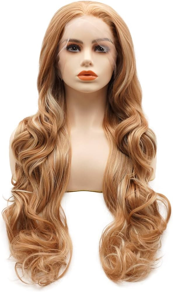 Hair Synthetic Lace Front Wig Wavy Long 26inch Blonde Brown Mix Heavy Density Heat Resistant Real... | Amazon (US)