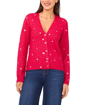 CeCe Women's Valentine's V-Neck Foil Heart Cardigan Sweater - Macy's | Macy's