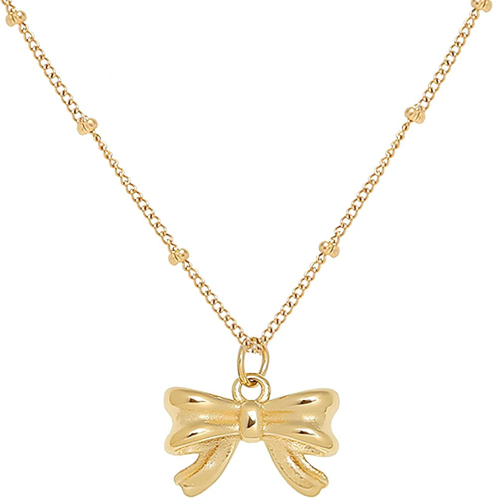 LOVPEPY Bow Pendant Necklace for Women 925 Sterling Silver Cute Delicate Bowknot Necklace Fashion... | Amazon (US)