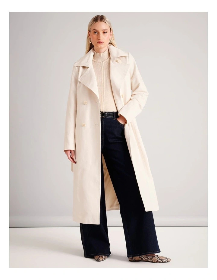 BasqueOrganic Cotton Blend Structured Trench Coat in Ecru | Myer