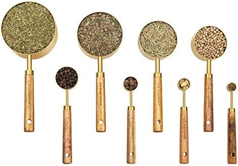 Muchtolove Measuring Cups and Spoons Set of 8, Golden Stainless Steel Measuring Cup with Wooden H... | Amazon (US)