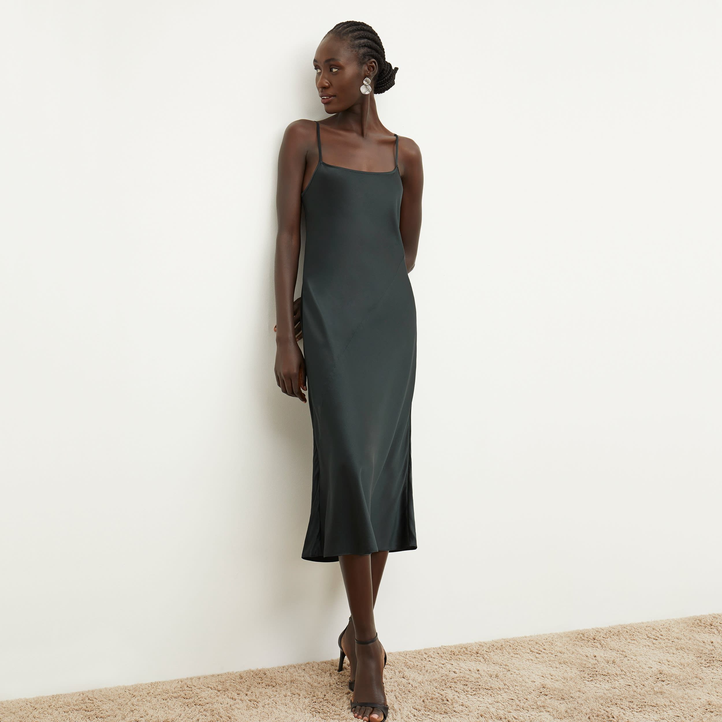 Nene Slip Dress - Washable Silk Charmeuse :: Hunter | MM LaFleur