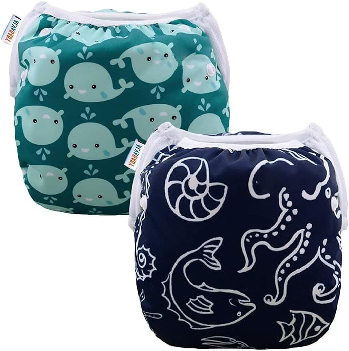 ALVABABY Swim Diapers 2pcs Baby & Toddler Snap One Size Reusable Adjustable Baby Boys' Swim Diape... | Amazon (US)