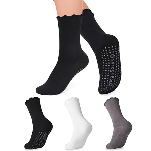 COZYOFFI Pilates Socks Non Slip: Grip Socks for Yoga Hospital Black White Gray | Amazon (US)
