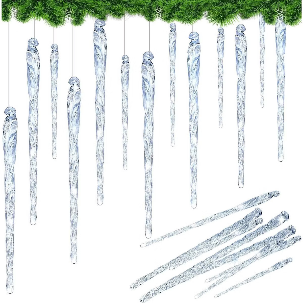 4E's Novelty Large Glass Icicle Ornaments for Christmas Tree 7", 5.5", 3.5" (Set of 24) - Clear G... | Target