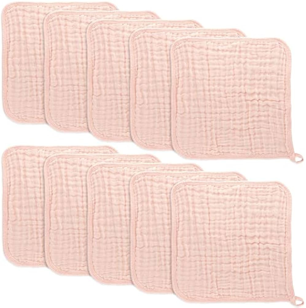 Baby Washcloths, Muslin Cotton Baby Towels, Large 10”x10” Wash Cloths Soft on Sensitive Skin,... | Amazon (US)