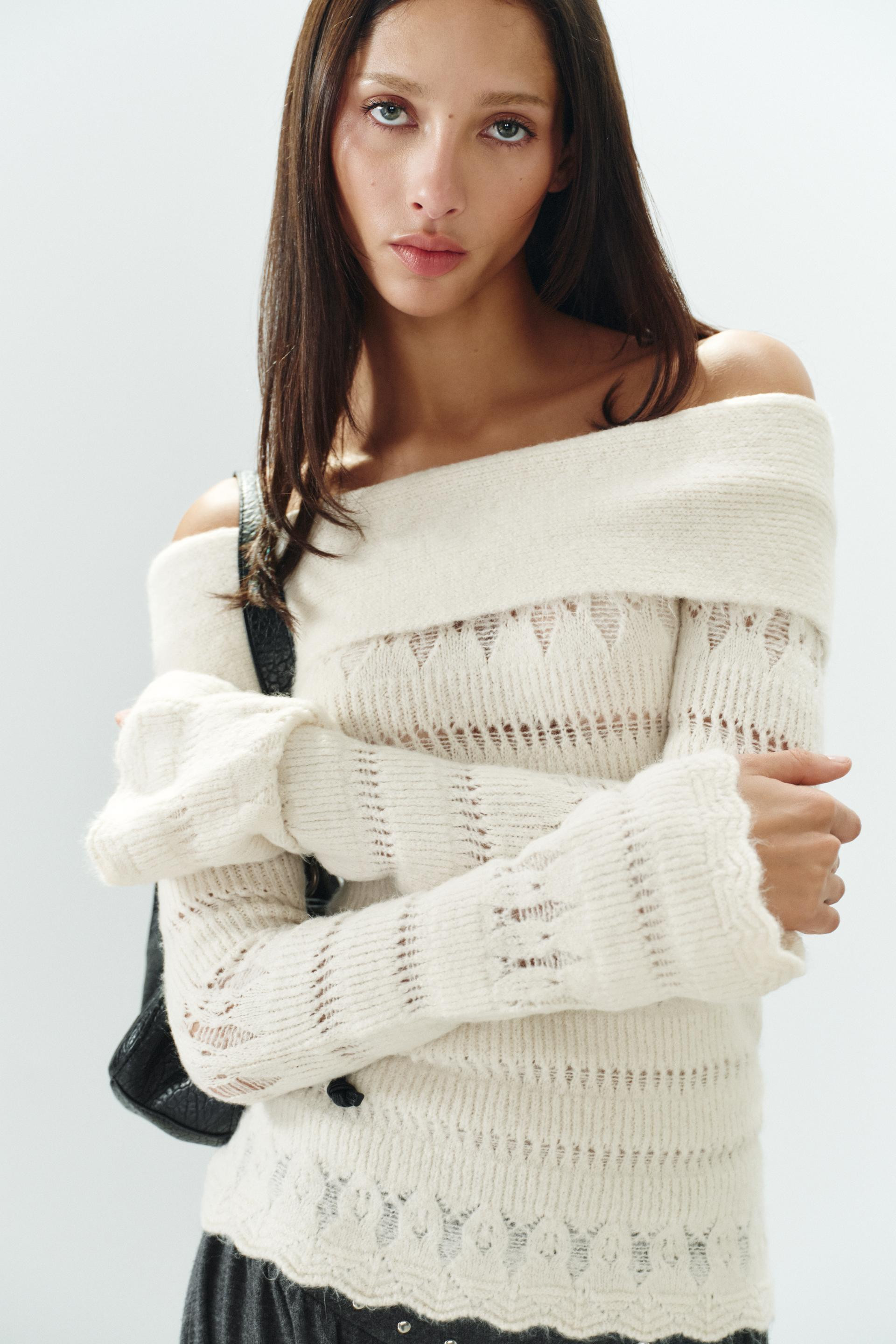 Zara - Openwork Off-The-Shoulder Sweater - Chocolate - S - Woman | Zara US
