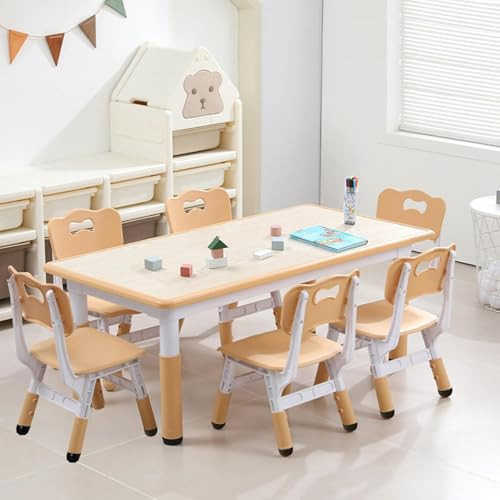 Kids Table and 6 Chairs Set, Height Adjustable Toddler Table and 6 Chair Set for Ages 2-10 for for Crafts and Study, Graffiti Desktop, Non-Slip Legs, Children Activity Table for Daycare, Classroom | Amazon (US)