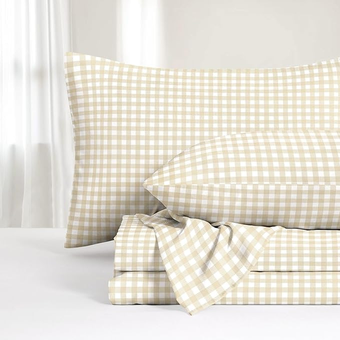 Wake In Cloud - Gingham Bed Sheets, 4-Piece Sheet Set, Plaid Checkered Check Pattern Printed Cute... | Amazon (US)