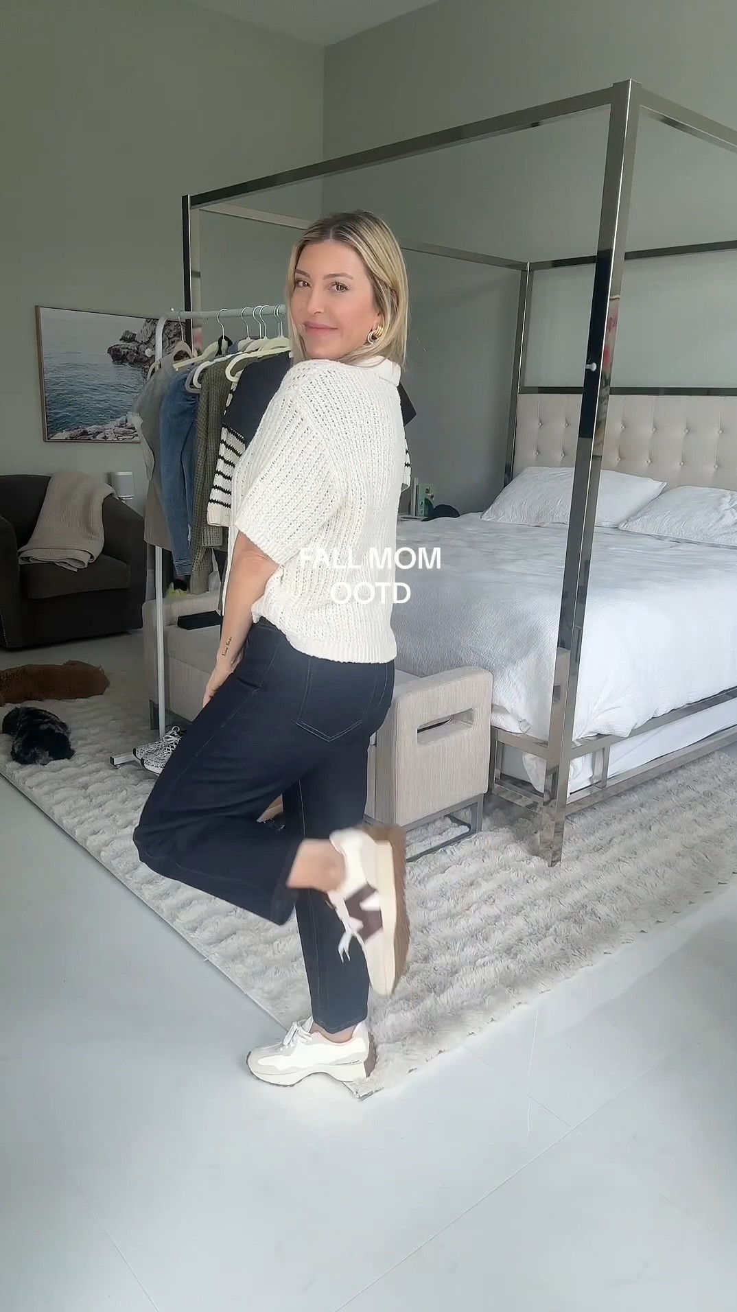 Perfect fall outfit for drop off! Wearing 27 in these jeans they run small. Top is size medium. Shoes are TTS!  #ltkover40 #ltkstyletip #ltkvideo  