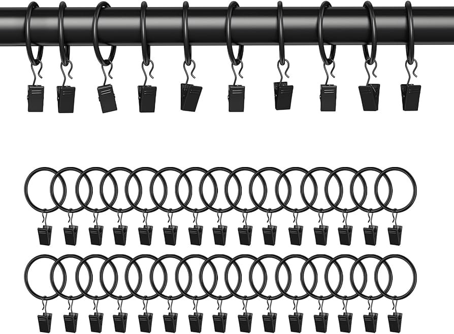 40 Pack Curtain Rings and Black Curtain Rods for Windows 66 to 120 Inch Set(A1) | Amazon (US)