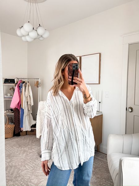Linen button ups! 💖 A soft staple piece for every closet. 

Loving these as layering pieces for summer, traveling and vacations. 🌴 Wearing an XS in the striped one and an XXS in the other! 

#LTKfindsunder50 #LTKSeasonal #LTKstyletip