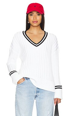 Lovers and Friends Danil V Neck Sweater in White & Black from Revolve.com | Revolve Clothing (Global)
