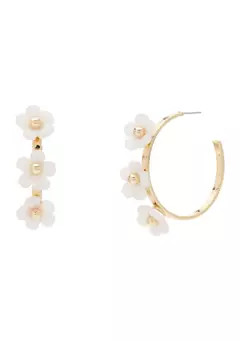 Crown & Ivy™ Gold Tone White Resin Flower C Hoop Earrings | Belk