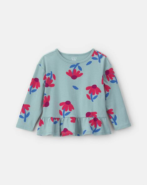 Toddler Girl Floral Long-Sleeve Peplum Top - Blue/Red | Carter's Inc