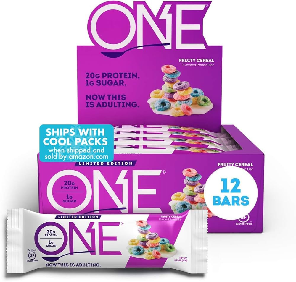 ONE Protein Bars, Fruity Cereal, Gluten Free Protein Bars with 20g Protein and 1g Sugar, Pantry S... | Amazon (US)
