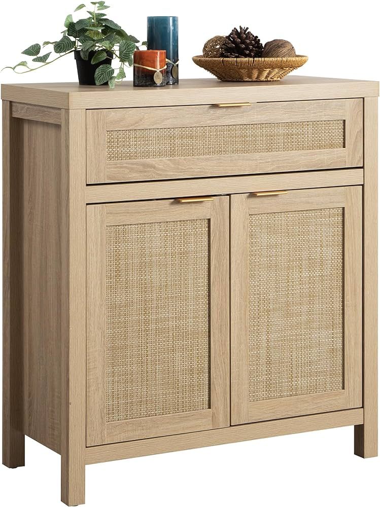 SICOTAS Sideboard Buffet Storage Cabinet, Rattan Accent Cabinet with Doors and Drawer, Boho Crede... | Amazon (US)