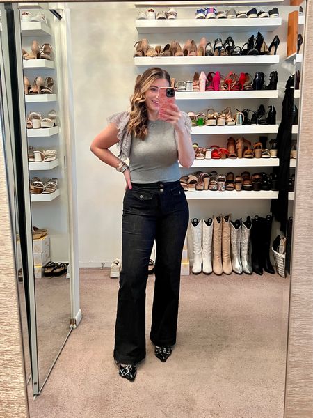 Amazon tulle sleeve top, puff sleeves, wide leg jeans, workwear pants, buckle ballet flats, trendy shoes, casual outfit, spring outfit, silver jewelry,  casual workwear 

#LTKstyletip #LTKfindsunder50 #LTKworkwear