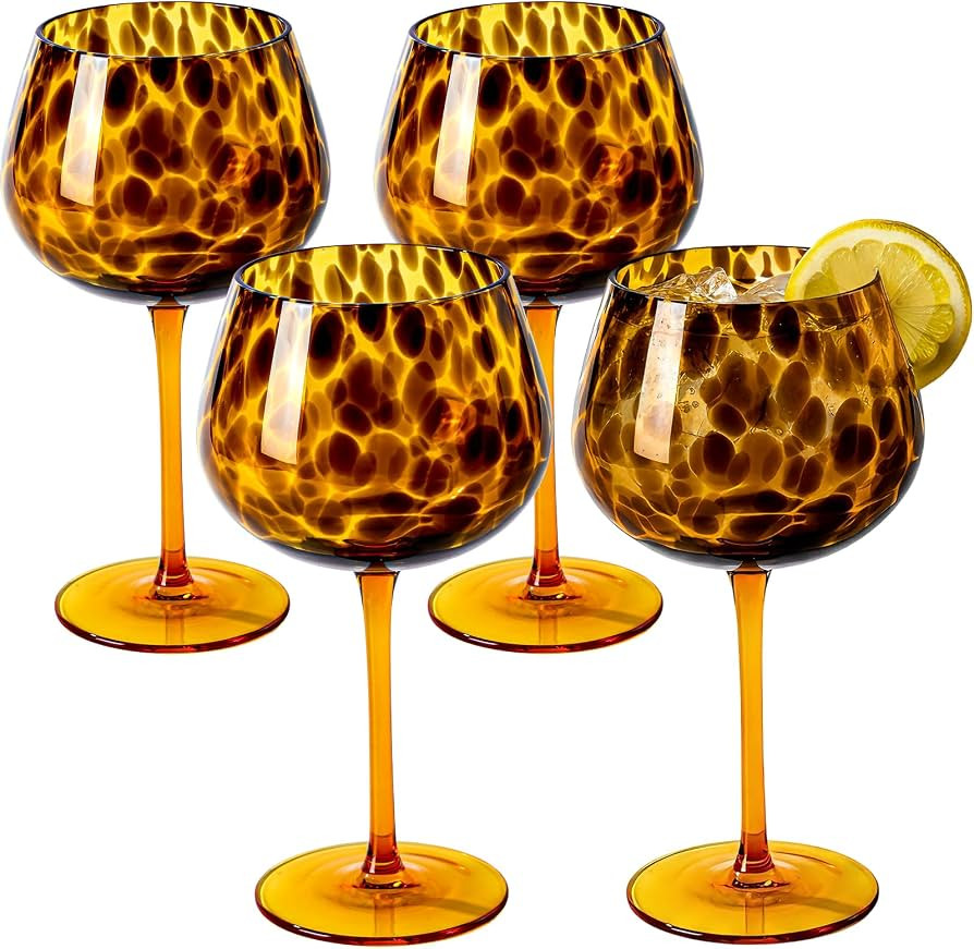 Tortoise Shell Wine Glasses Set of 4, Brown Stemmed Wine Glasses, Decorative Colored Glass Goblet... | Amazon (US)