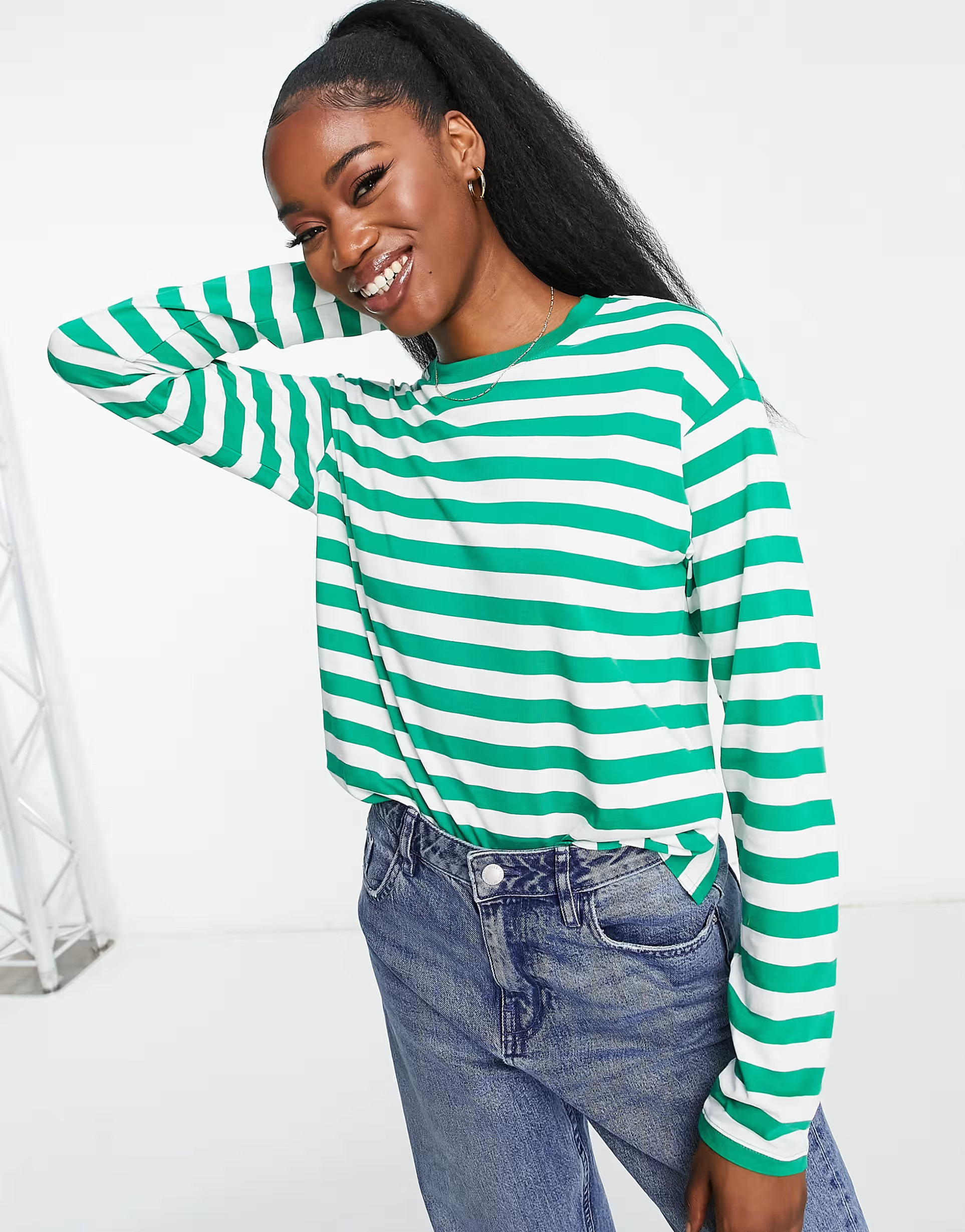 Monki - Top manches longues à rayures - Vert et blanc | ASOS | ASOS (Global)