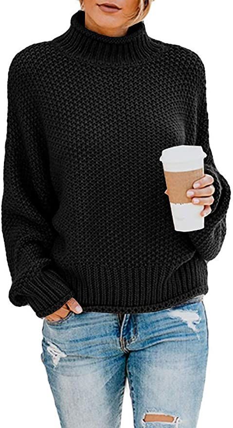 SVALIY Womens Oversized Turtlenecks Sweaters Batwing Long Sleeve Chunky Pullover Knit Jumper | Amazon (US)