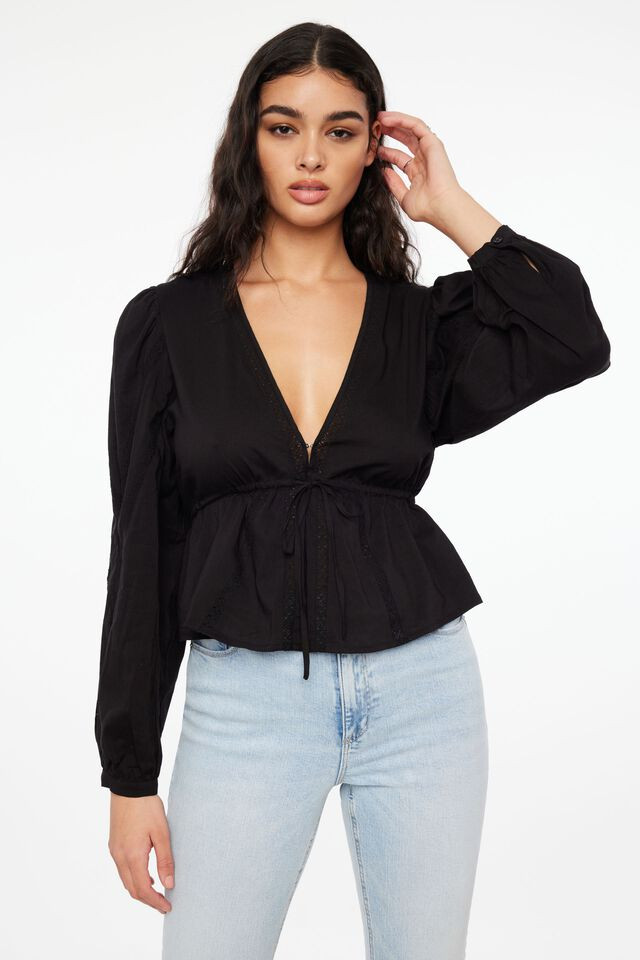Long Sleeve Peplum Blouse | Dynamite Clothing