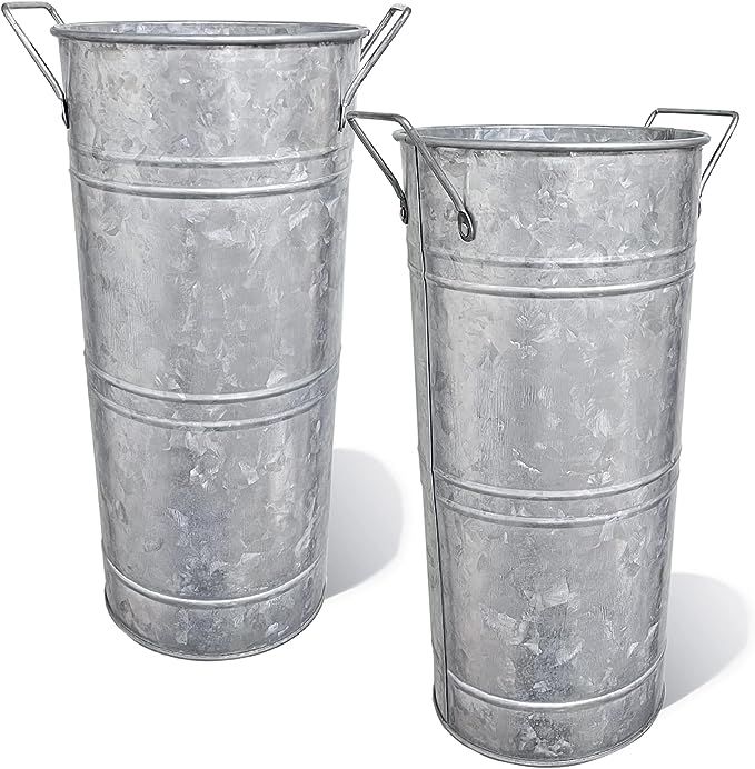 LESEN 12 Inch Rustic Galvanized Metal Flower Vase - Set of 2 - French Bucket - Farmhouse Home Dec... | Amazon (US)