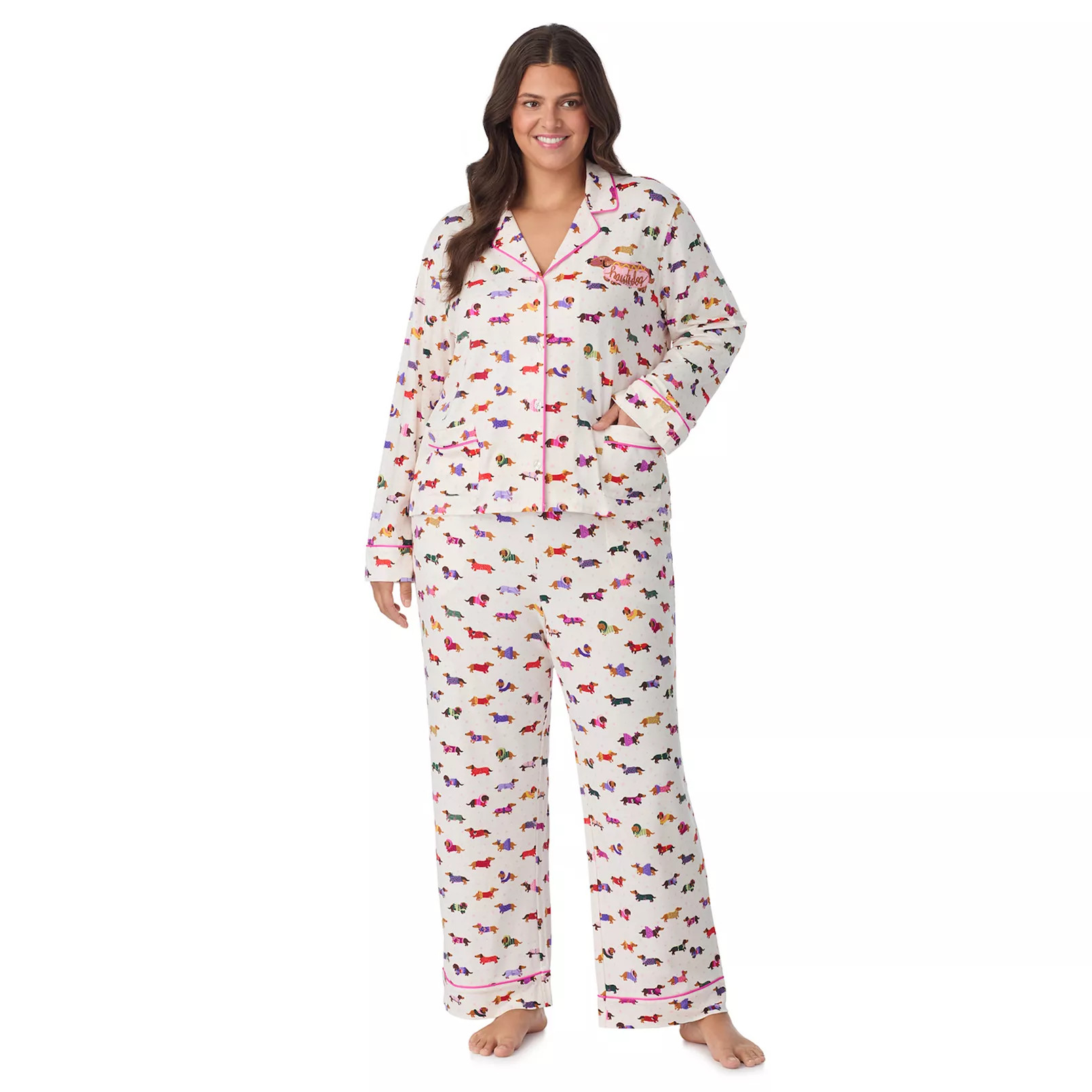 Plus Beauty Sleep Social Cozy 2-pc. Long Sleeve Notch Collar Pajama Top & Pajama Pants Set | Kohl's
