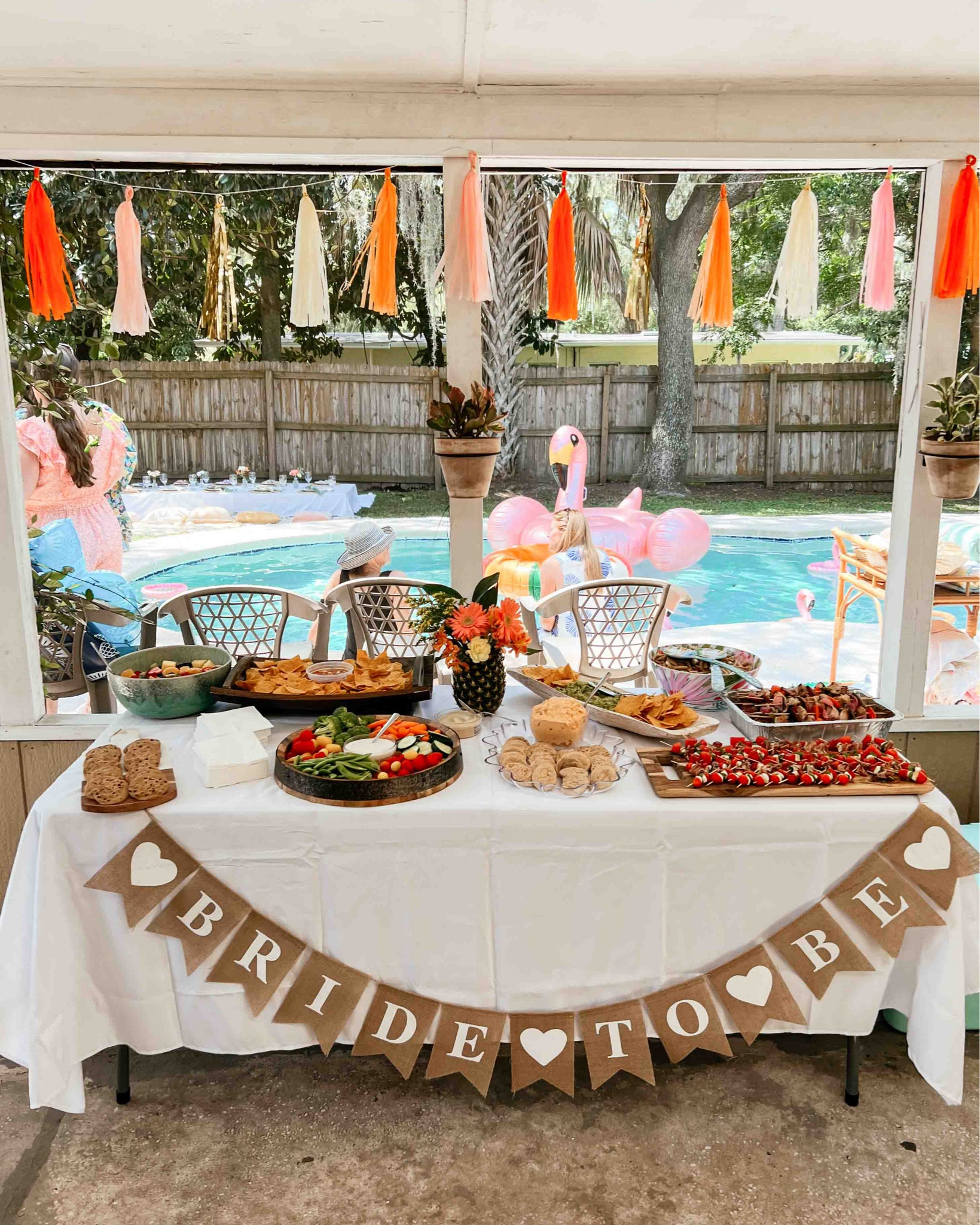 Pool party picnic bridal shower for summer 🧡🌸☀️ blog post now up! 

#LTKparties #LTKswim #LTKwedding