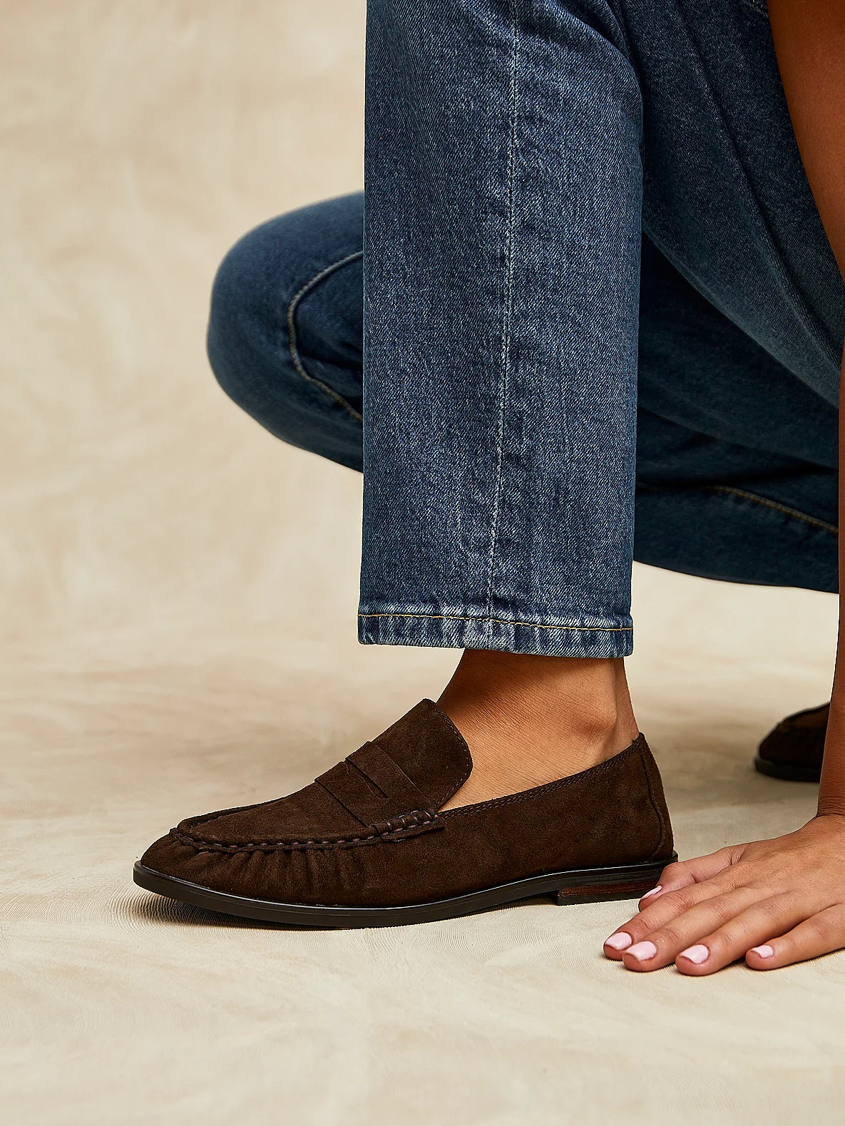 Brown Suede Leather Ruched Loafer | Linzi Shoes